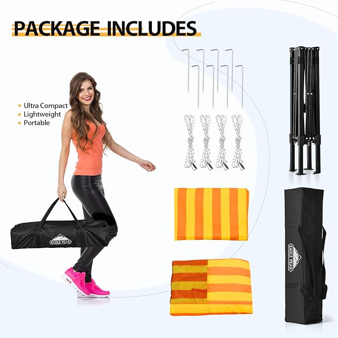 EAGLE PEAK Flex Ultra Compact 4x4 Pop-up Canopy, Sun Shelter, Changing Room, Portable Privacy Canopy Cabana for Pool, Fashion Photoshoots, or Camping, Yellow/Orange