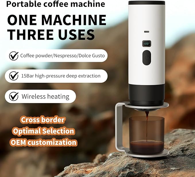 3-in-1 Portable Coffee Maker, 15 Bar Portable Espresso Machine with LED Display and 90ml Sink, Compatible with Ground Coffee & Capsules(Ns&DG) for RV, Hiking, Office, Auto-Heating, USB-C (Orange)