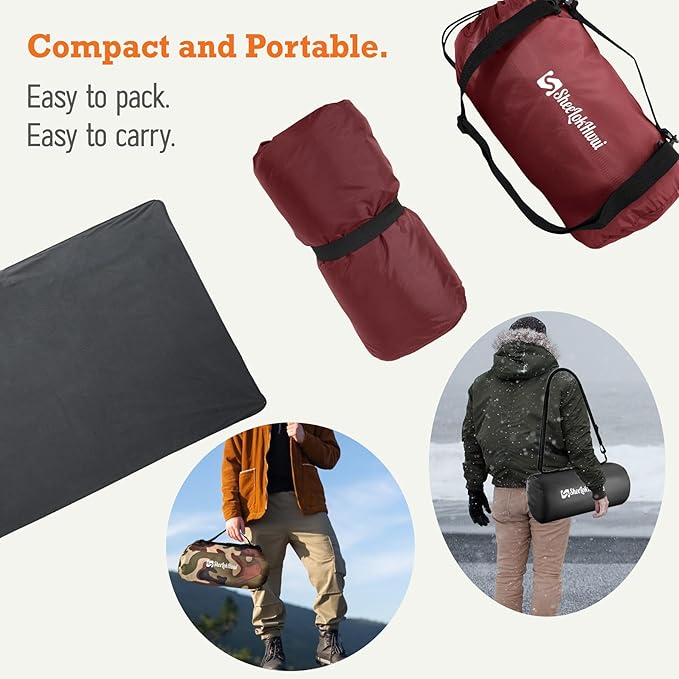 4-in-1 Large Camping Blankets - Waterproof, Windproof Fleece Outdoor Blankets for Stadium, Sports, Car, Concert - 81"x57", Portable (Antique Ruby)