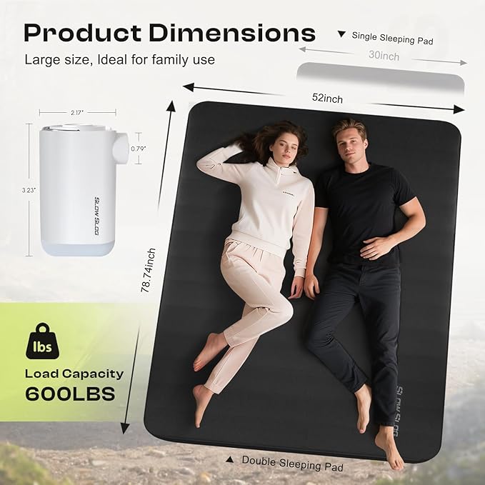 Self-Inflating Sleeping Pad with Portable Electric Air Pump, 4in Thick Memory Foam Camping Mattress for Tent Cot & Car Travel, Fast Inflate & Deflate Camping Pad