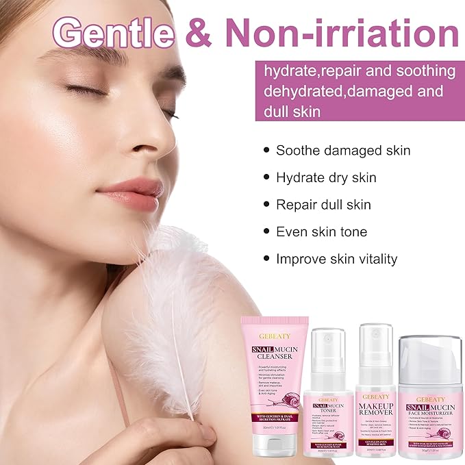 Skin Care Set ,4 Daily Snail Mucin Routine Skincare Kit, Gentle Cleanse, Purify, Soothe, Repair, Hydrating & Anti Aging Travel Facial Skincare for Women,Teen Girls,Beauty Gift Set for All Skin Types