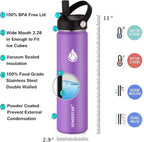 SENDESTAR Stainless Steel Water Bottle, Wide Mouth Water Bottle 24 oz with Straw Lid, Spout Lid, Double Wall Vacuum Insulated Leak Proof, Keeps Liquids Hot or Cold (Violet)
