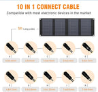 40 Watt Portable Solar Panel for 100W~200W Portable Power Station, Foldable Solar Charger with 12-15V DC Output (11 Connectors) and Adjustable Kickstand,USB QC3.0 Port for Camping Hiking Van RV Trip