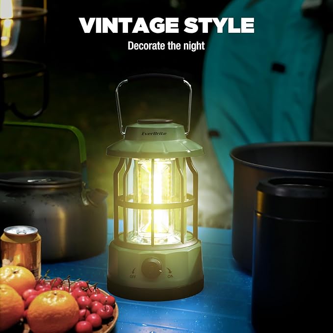 EverBrite LED Camping Lantern, USB C Rechargeable Lantern with Stepless Dimming, Vintage Portable Camping Lights & Lanterns, Lanterns for Power Outages, Hurricane, Emergency, Fishing, Home and More