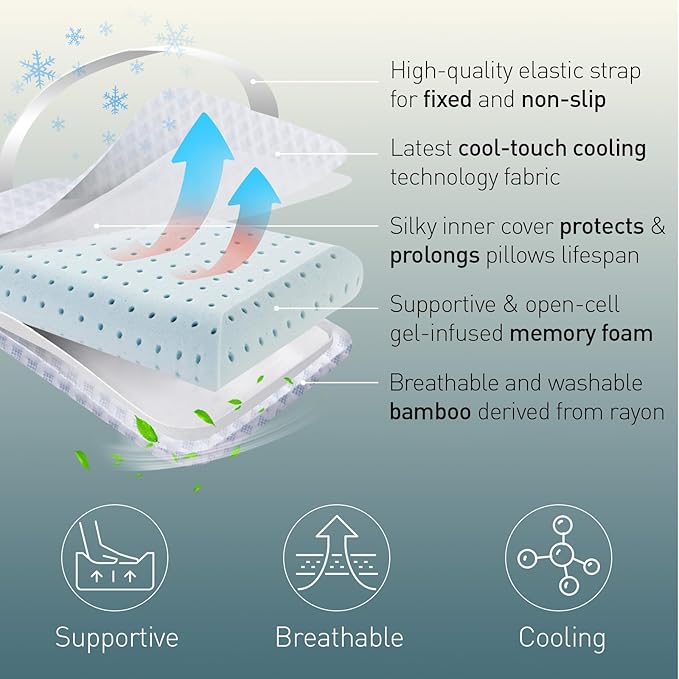 Travel & Camping Cooling Memory Foam Pillow for Backpacking &Airplanes &Beach, Medium Firm Small Camp Bed Pillow for Car Sleeping,Toddler, Breathable Washable Cover, Neck Support Portable Compressible