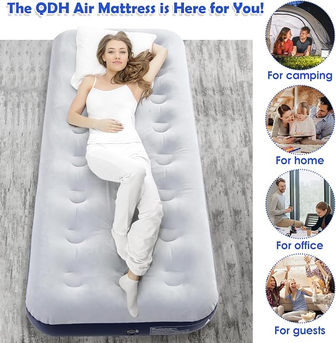 Camping Air Mattress Inflatable Air Bed Flocked Surface Travel Bed Sleeping Pad Air Bed for Outdoor Camping Tent Guest Travelling(2 PCS)