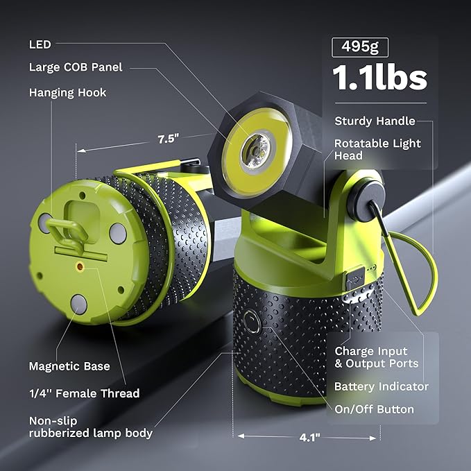 CLAKAP LED Camping Lantern, 3000Lumens Rechargeable 180°Rotatable Flashlight Lantern, Portable Camping Light with 4000mAh Phone Charger, IPX4 Waterproof Lanterns for Power Outages Hurricane