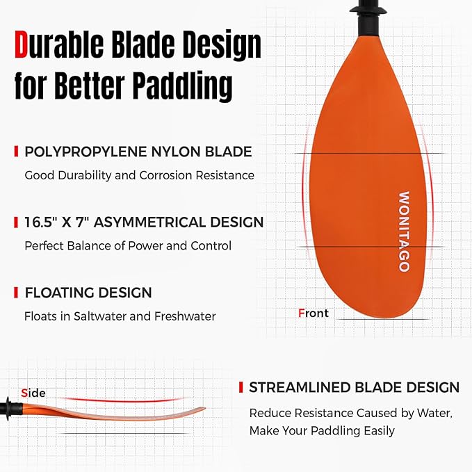 Kayak Paddle Carbon Fiber Shaft and Reinforced Nylon Blade, Adjustable Kayaking Oars, 3 Piece, 230-250 cm/90-98 Inches,210-230 cm/82-90 inches