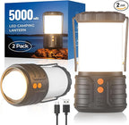 2 Pack Camping Lantern,Led Camping Lanterns,5000mAh Rechargeable Battery Emergency Lights for Power Outages,3 Colors,IPX4 Waterproof Portable Flashlight Camping Tent Light for Home or Hurricane Hiking