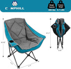 Folding Camping Chair,Oversized Portable Camping Chair with Cup Holder,Heavy Duty Padded Lawn Chair for Camping,Tailgates,Beach,and Sports,Lake Blue
