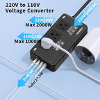 2000W Voltage Converter US to Europe for Hair Dryers, 7-in-1 220V to 110V Converter for European Travel with 3 AC/2 USBA/2 USBC Ports, Universal Power Converter Adapter Combo with EU/UK/IT/AU (Black)