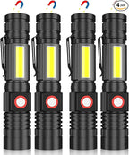 Hoxida Magnetic Flashlight USB Rechargeable, Super Bright LED Tactical Flashlight with Cob Sidelight, Waterproof, Zoomable Best Small LED Flashlight for Camping, Emergency Flashlights