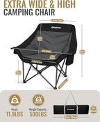 KingCamp Oversized XL Camping Chair, Heavy Duty 500lbs Folding Couch for Adults, Padded Large Comfortable Sofa Seat with Cooler Bag Cup Holder for Outdoor Sports Fishing Patio Lawn, Black/Grey
