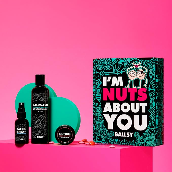 Ballsy Nuts About You Sack Pack, Men's Fresh Kit, Gift for Valentine's Day, Includes Ballwash, Sack Spray and NutRub, Drift & Dunes