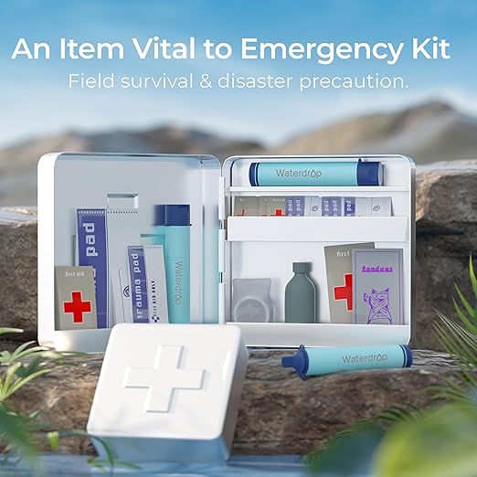 Waterdrop Water Filter Straw, Water Purifier Survival for Camping, Travel, Backpacking and Emergency Preparedness, Water Filtration System Survival, 4 Pack, Light Blue