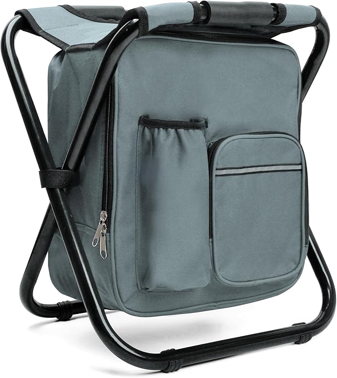 Folding Camping with Cooler Heavy Duty 350lbs for Adults, Portable Backpack Cooler Chair for Hunting, Gray