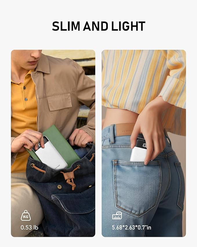 charmast Portable Charger with Built in Cables, 10000mAh Slim Power Bank, 15W USB C in&Out Port High Speed Charging External Charger, Battery Pack Compatible with iPhone 16 15 13 Samsung Google iPad