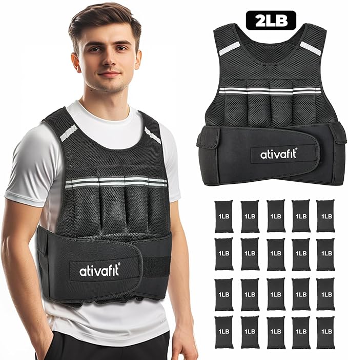 Ativafit Adjustable Weighted Vest Women Men with Reflective Design 2 4 6 8 10 12 14 16 18 20 22 Lbs Running Vest for Strength Training, Walking, Jogging, Weightlifting, Running Men Women Kids 2-22 Lbs