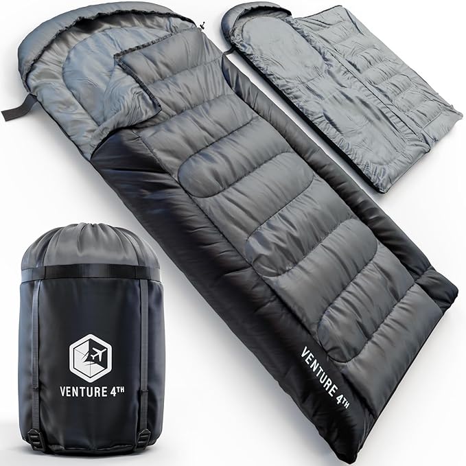 VENTURE 4TH Backpacking Sleeping Bag – XXL, Double and Single Sizes - Lightweight Warm & Cold Weather Sleeping Bags for Adults, Kids & Couples – Ideal for Hiking, Camping & Outdoor Adventures