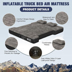 Truck Bed Mattress 5.5-5.8ft: Inflatable Air Mattress for Camping Short Truck Bed 2 Person, Air Pump 2 Pillows, Carry Bag, Khaki