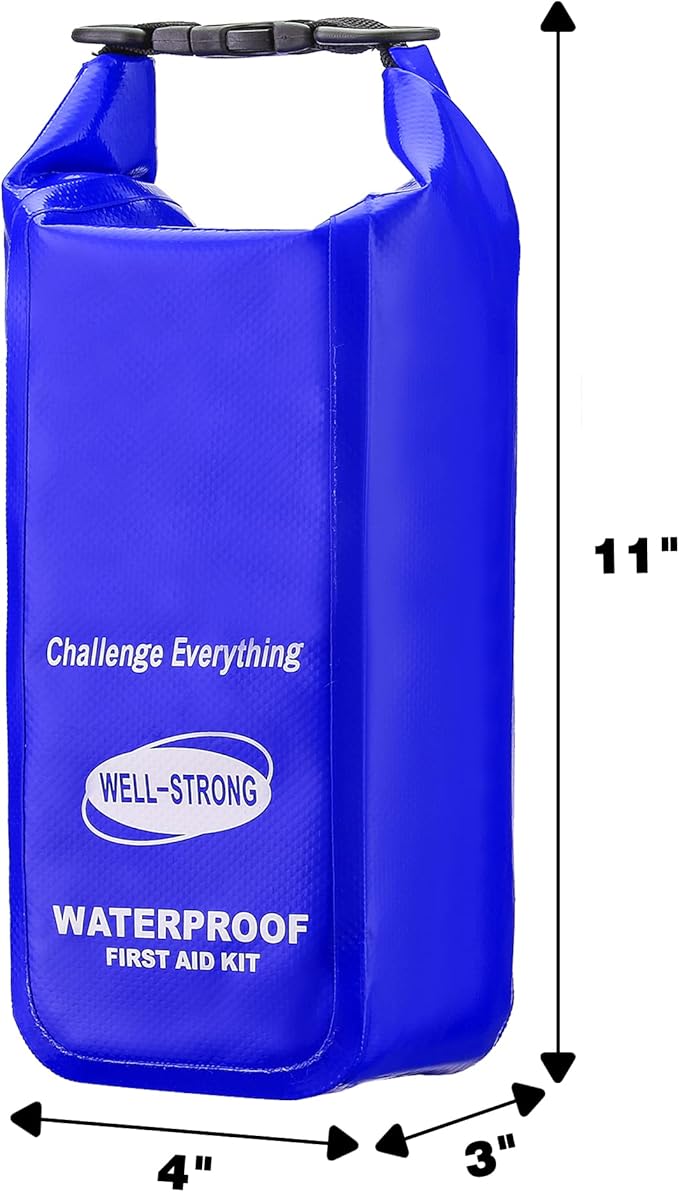 Waterproof First Aid Kit Roll Top Boat Emergency Kit with Waterproof Contents for Fishing Kayaking Boating Swimming Camping Rafting Beach Blue