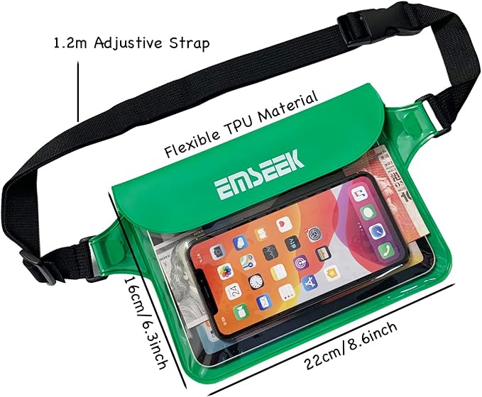 Waterproof Waist Pouch Dry Belt Bag Fanny Pack Keep Your Key Fob Wallet Kindle Phone Dry Perfect For Swim Surf Snorkel(Green)