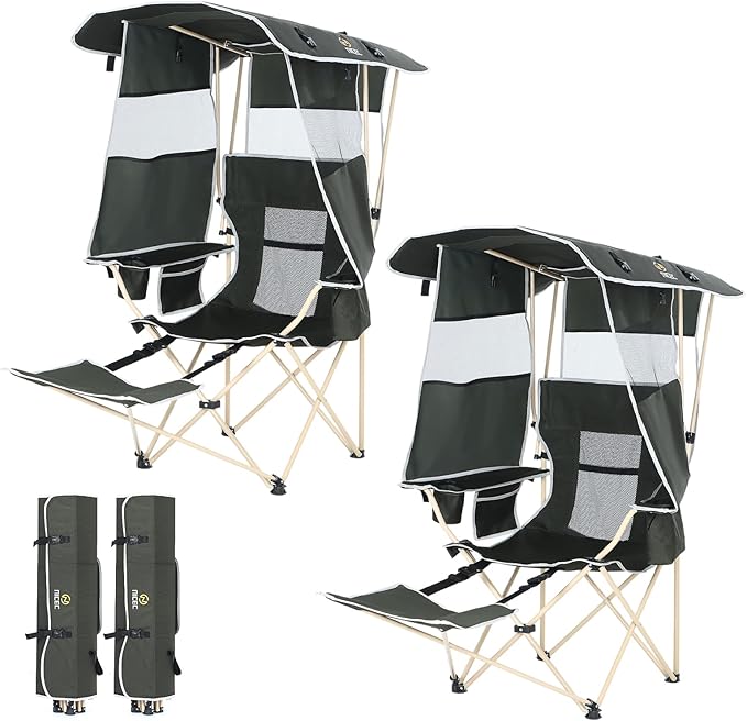 Nice C Chair with Canopy, Umbrella Chairs, Chair with Shades, Sports Chairs, w/Removable Footrest, Cooler Bag, Cup Holder for Camping, Fishing, Sports, Beach (2-P Green)