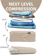 6 Set Compression Packing Cubes, Suitcase Storage Bags for Clothes and Travel Essentials (Classic Khaki)