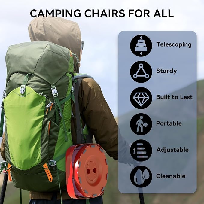 Upgraded Collapsible Stool, Portable Folding Stool, Telescoping Camping Chair with Max Load Capacity 485lbs, Square Retractable Stool for Camping Gardening Fishing Hiking BBQ [Rainbow+Red]