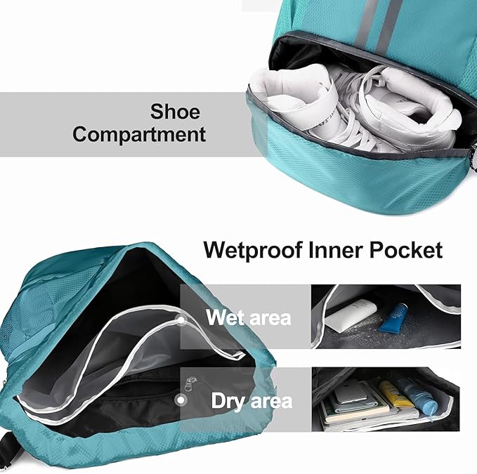 Hoedia Sports Drawstring Backpack - String Swim Gym Bag with Shoes Compartment and Wet Proof Pocket for Women and Men