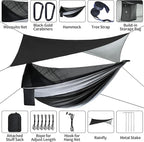Camping Hammock - Hammocks with Mosquito Net Tent and Rain Fly Tarp, Portable Single & Double Nylon Parachute Hammock with Heavy Duty Tree Strap, Indoor Outdoor Backpacking Survival Travel