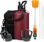 Insulated Water Bottle 87oz,Triple Wall Vacuum Stainless Steel(Dishwasher Safe),Leak Proof & Non-BPA,Flask Jug with Paracord Handle & Straw Spout Lids Sports Red