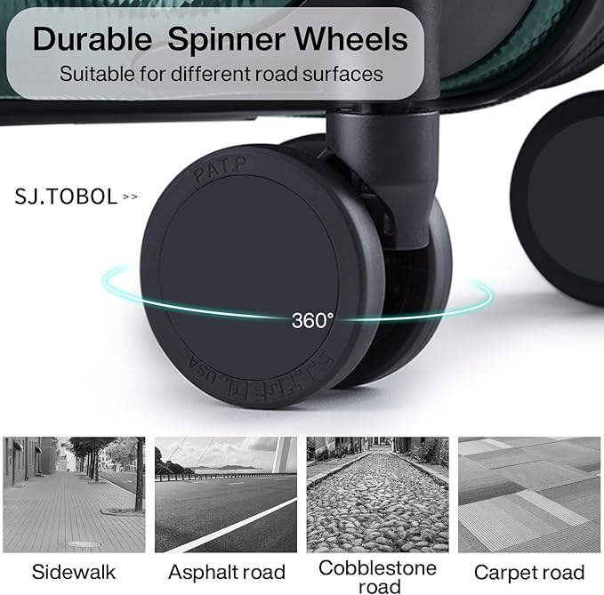 Hanke Luggage Sets 3 piece Carry On Luggage with Wheels PC Hard Shell Suitcases Lightweight Checked Travel Luggage Large Travel Suitcase Woman Men 20/24/29 Inch(Blackish Green)