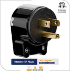 (5PACK) ETL Listed 90 Degree USA Canada Male Plug Nema 5-15P 3 Pole Angle DIY Plug, 15A 125V USA 3Pin Right Angle AC Plug