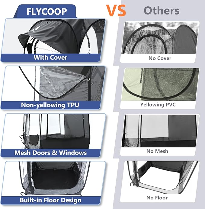 Sports Tent: Flycoop Portable Weather Pop Up Pod 1 Person to Provide Shelter from Wind Rain and Cold Weather Shelter for Outdoor Activities, Sports Events, Camping and Hiking