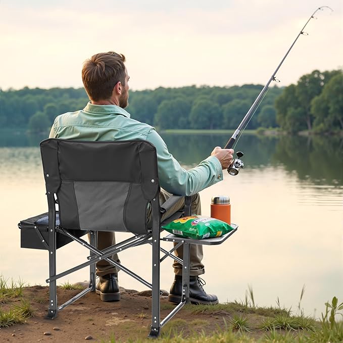 Oversized Camping Chairs,Heavy Duty Support 500 LBS,Directors Chair With Padded Back & Arm Sport Chairs With Cup Holder Cooler Bag, Collapsible Folding Chairs,Beach Chair for Outdoor, Fishing & Garden