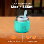 ENERGIFY Vacuum Insulated Food Jar. Large 12oz Bowl incl. Folding Spoon, Cup. Wide Mouth Keep Hot & Cold Drinks Soup Lunch Container for Adults. BPA-Free Stainless Steel, Leak Proof Mint Green