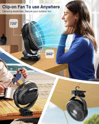 FRIZCOL 24000mAh 8 Inch Portable Clip On Fan,Battery Operated Golf Cart Fan with Lights and Remote, USB Fans Small Desk Fans Personal Quiet Fans for Office Stroller Bedroom and Camping