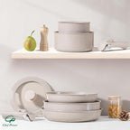 Chef Power Ceramic Nonstick Pots and Pans Set 19 Piece with Detachable Handle, Induction Dishwasher Oven Safe Cookware Set, RV Kitchen Set Removable Handle, Mocca Taupe