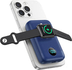 Magnetic Portable Charger 10800mAh,4-in-1 Wireless Power Bank with iWatch Charger, QC4.0+20W PD Fast Charging USB C Battery Pack with LCD Display for Magsafe,iPhone 16/15/14/13/12,Apple Watch (Blue)