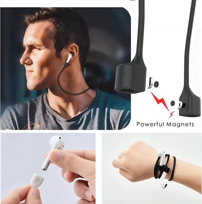 Magnetic Anti-Lost Straps Compatible with AirPods 1st to 4th Generation and AirPods Pro 1st to 4th Generation, with 2 Additional Pairs of Ear Hooks (White Grey)