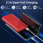 [2 Pack] Portable Charger Power Bank 10000mAh,Ultra Slim Compact External Battery Pack with USB C Input & Dual USB Outputs Backup Charger Compatible with iPhone 13,12, Samsung S20,Tablet-Black+Red