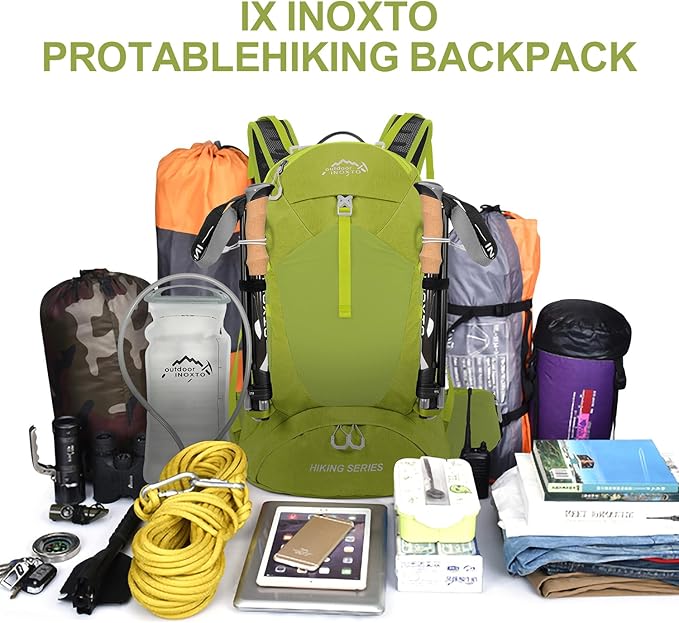 Hiking Backpack, Waterproof Hiking Daypack with 3L Water Bladder and Rain Cover, Lightweight Travel Camping Backpack for Men Women (Fruit green)