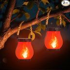Hompavo Gen2 Solar Lanterns Outdoor Waterproof with Realistic Flickering Flame, Dual Charging (USB/Solar) & 2 Modes - Decorative Hanging/Table Lights for Patio Garden Porch Halloween Decor, 2/Red