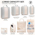 10 Set Compression Packing Cubes for Travel,Luggage Clothes Storage Gifts for Women Mom Her,Airplane/Cruise/Car/Train Travel Essentials,OlarHike Compressible Expandable Saver Space Bags(Beige)