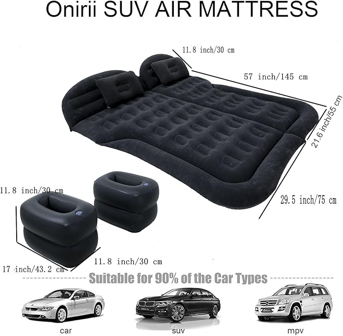 Inflatable SUV Air Mattress,Thickened Flocking Inflatable Car Camping Travel Air Mattress with 2 Pillows & Air Pump,Portable Car Sleeping Bed for SUV|MPV|Minivan