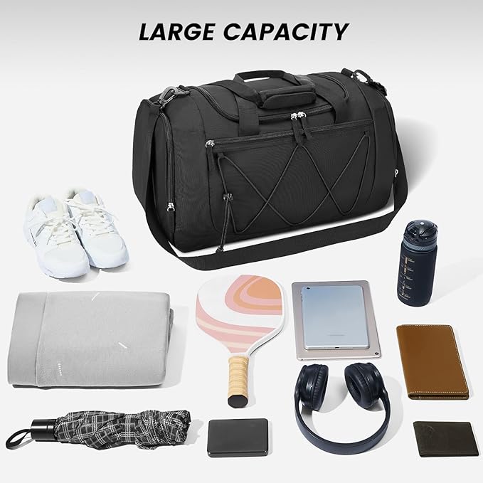 Vorspack Gym Bag for Men - 21 Inches Duffle Bag for Travel Lightweight Duffel Bag with Shoe Compartment Personal Item Travel Bag Weekender Bag for Travel Sports Gym - Black