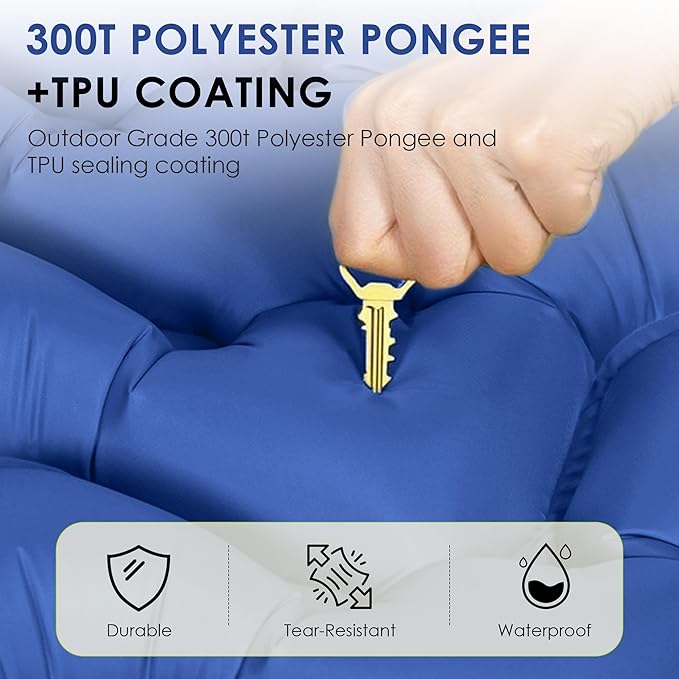 Self Inflating Sleeping Pad for Camping, Portable 4" Extra-Thick Camping Cots for Adults with Pillows & Built-in Foot Pump, Ultralight Camping Mattress for Tent Hiking Essentials Gear (Blue, Single)