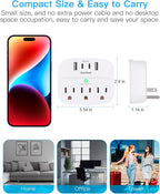 One Beat 2 Pack Multi Plug Outlet Splitter with USB,Surge Protector Outlet Extender with 3 Wall Outlets 4 USB Wall Charger(2 USB C),490 J, ETL Listed,Small Outlet Adapter Plug Extender for Travel,WH