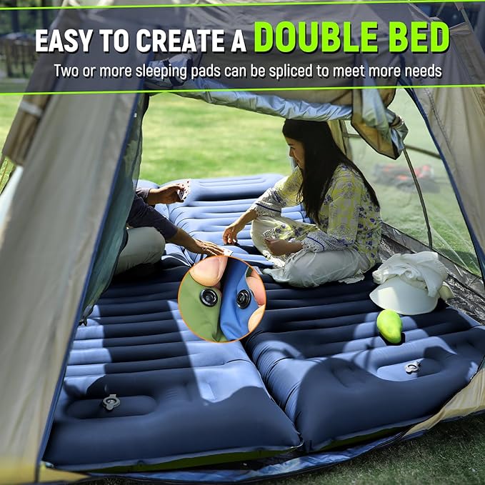 Sleeping Pad for Camping, 5 Inch Extra Thick Camping Sleeping Pad with Pillow Built-in Foot Pump, Lightweight Inflatable Sleeping Mat, Backpacking, Hiking, Tent